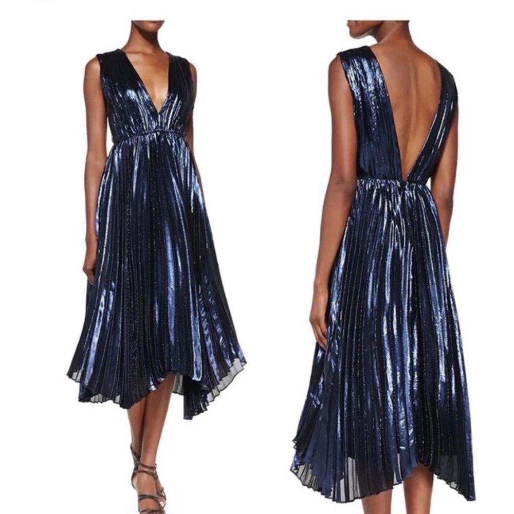 Alice + Olivia Pleated Metallic‎ Asymmetric Gown ASO Nashville Rayna Jaymes Sz 0